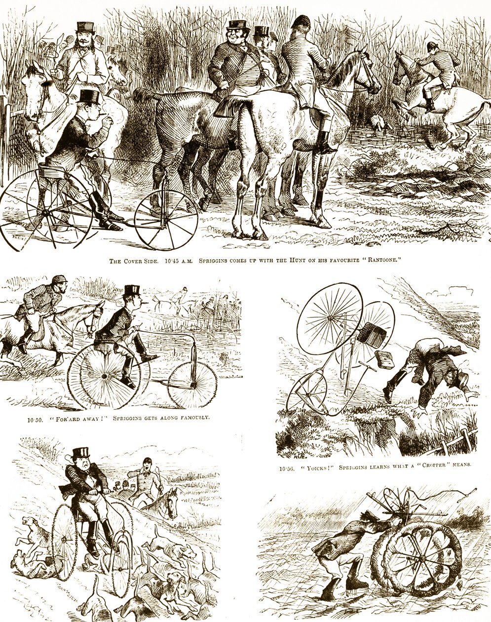 A cartoon depicting a man hunting on a tricycle by John Tenniel