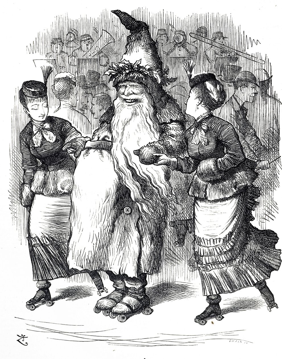 Cartoon Depicting Father Christmas Roller-Skating by John Tenniel