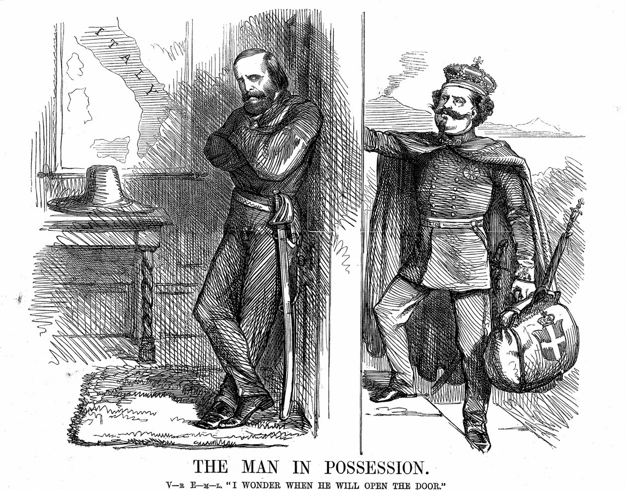 Unification of Italy: Victor Emmanuel II Knocking on the Door of Naples by John Tenniel