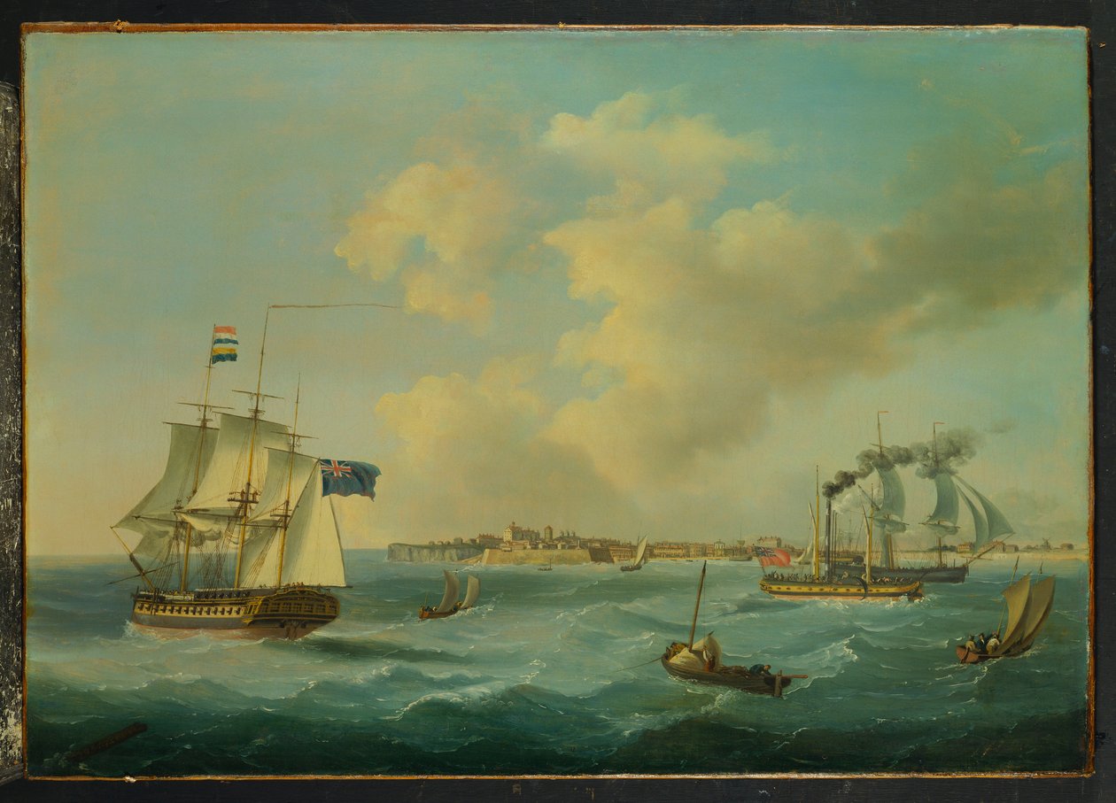 A 44-Gun Frigate, a Passenger Paddle-Steamer and other Shipping off St. Peter Port, Guernsey by John Thomas Serres
