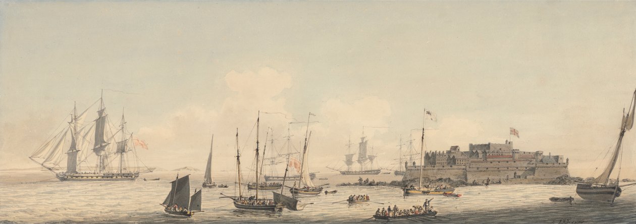 View of Castle Cornet, Guernsey, Channel Islands, with Shipping by John Thomas Serres