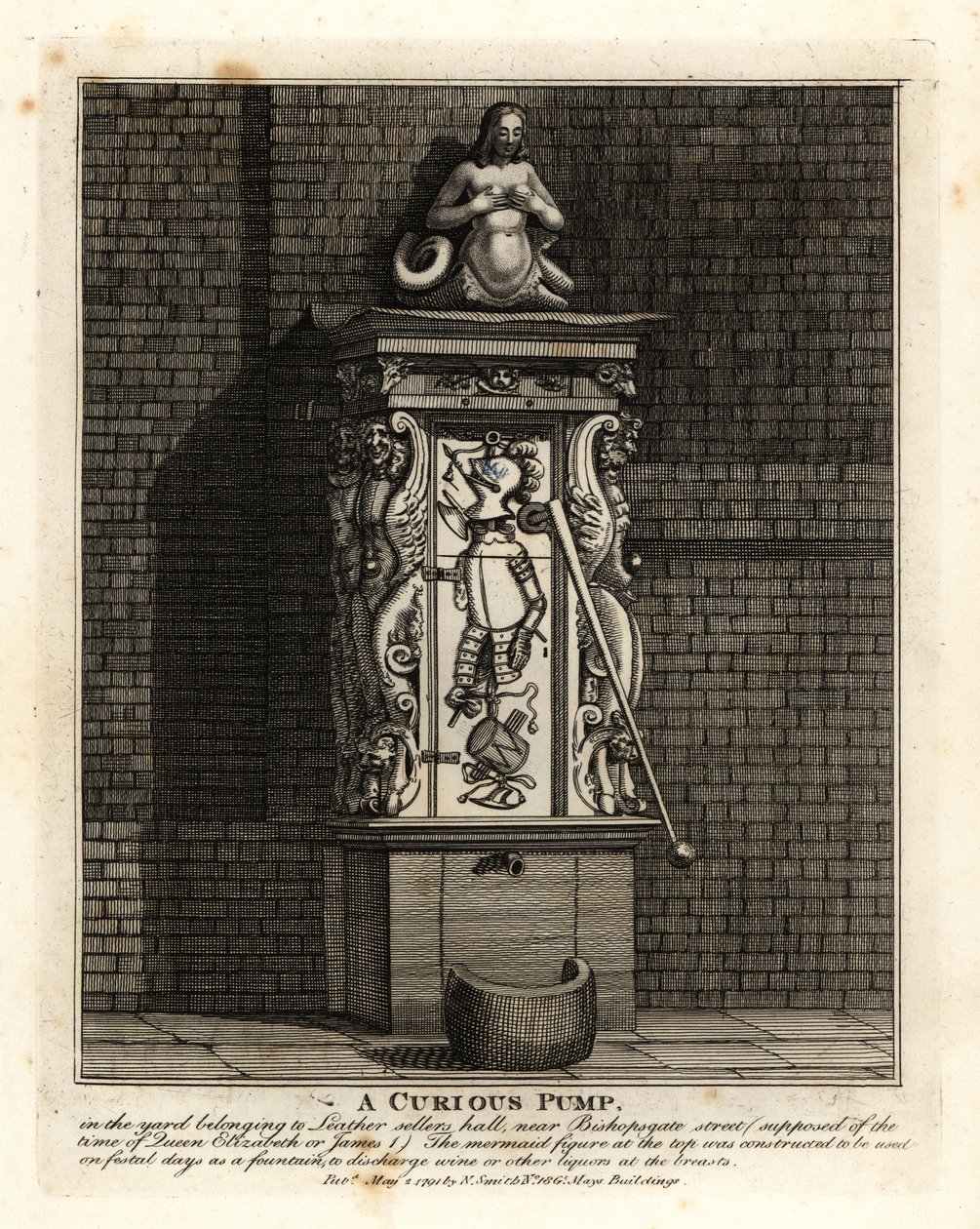 A curious pump in the yard of Leathersellers’ Hall, Bishopsgate Street, London by John Thomas Smith