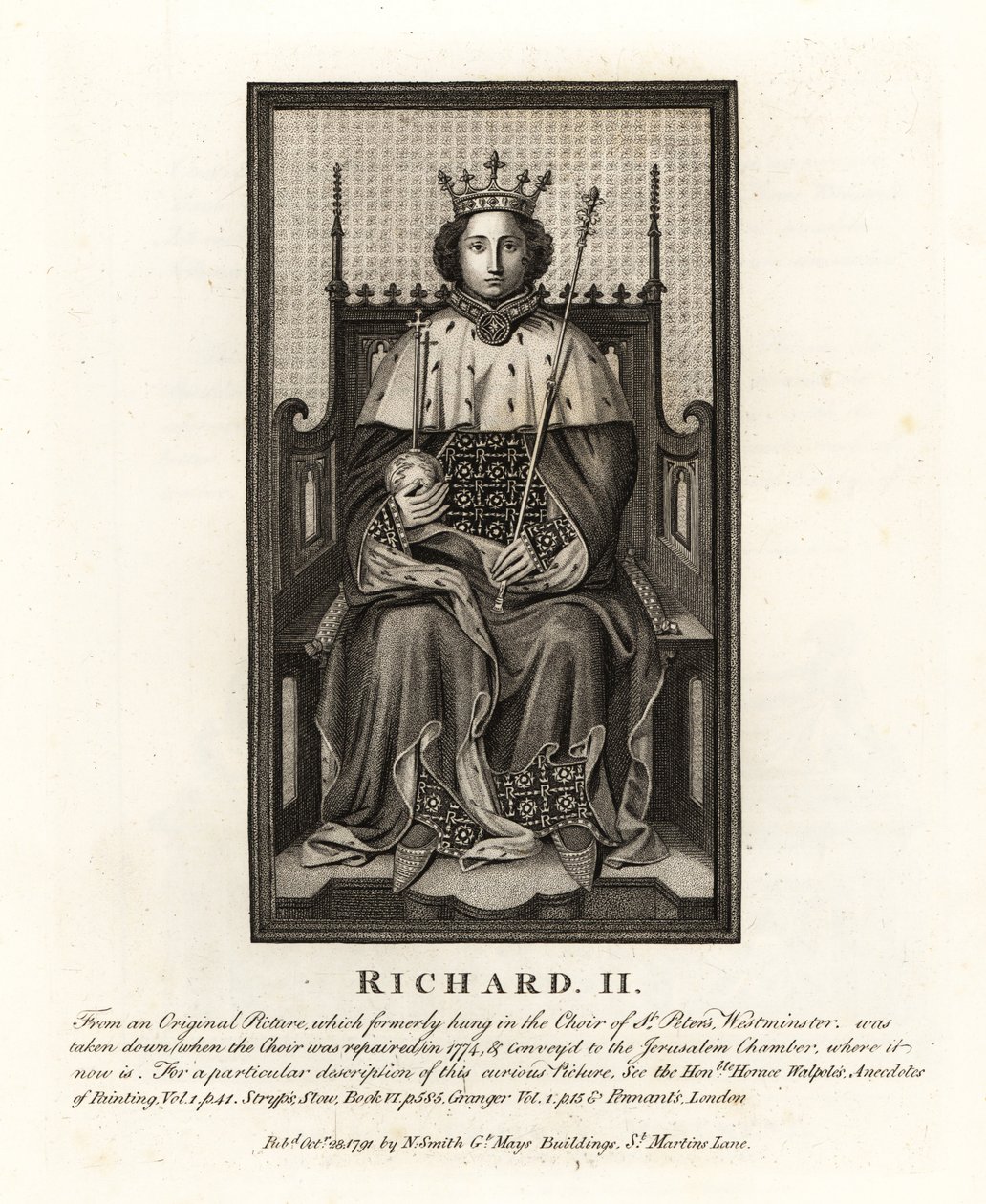 King Richard II of England, from an original picture hung in the Choir of St Peter’s Westminster by John Thomas Smith