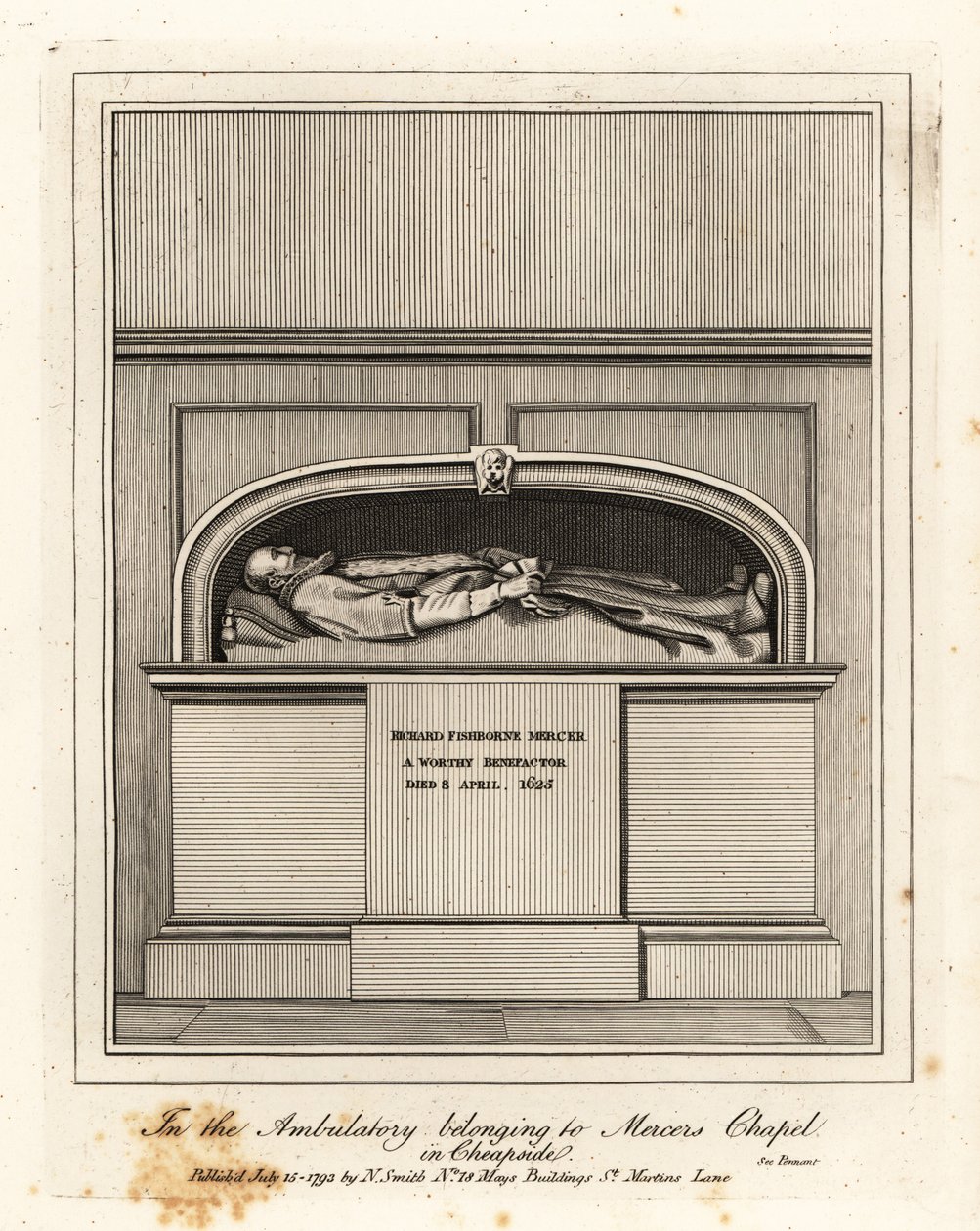 Monument to Richard Fishbourne Mercer, Died 1625, in the Ambulatory in Mercers Chapel, Cheapside by John Thomas Smith