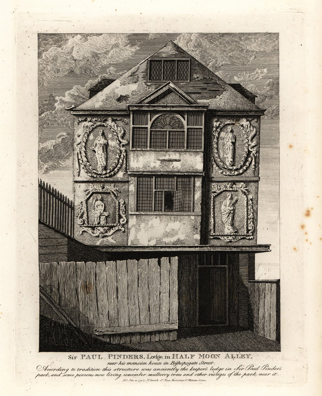 Sir Paul Pinders Lodge in Half Moon Alley by John Thomas Smith