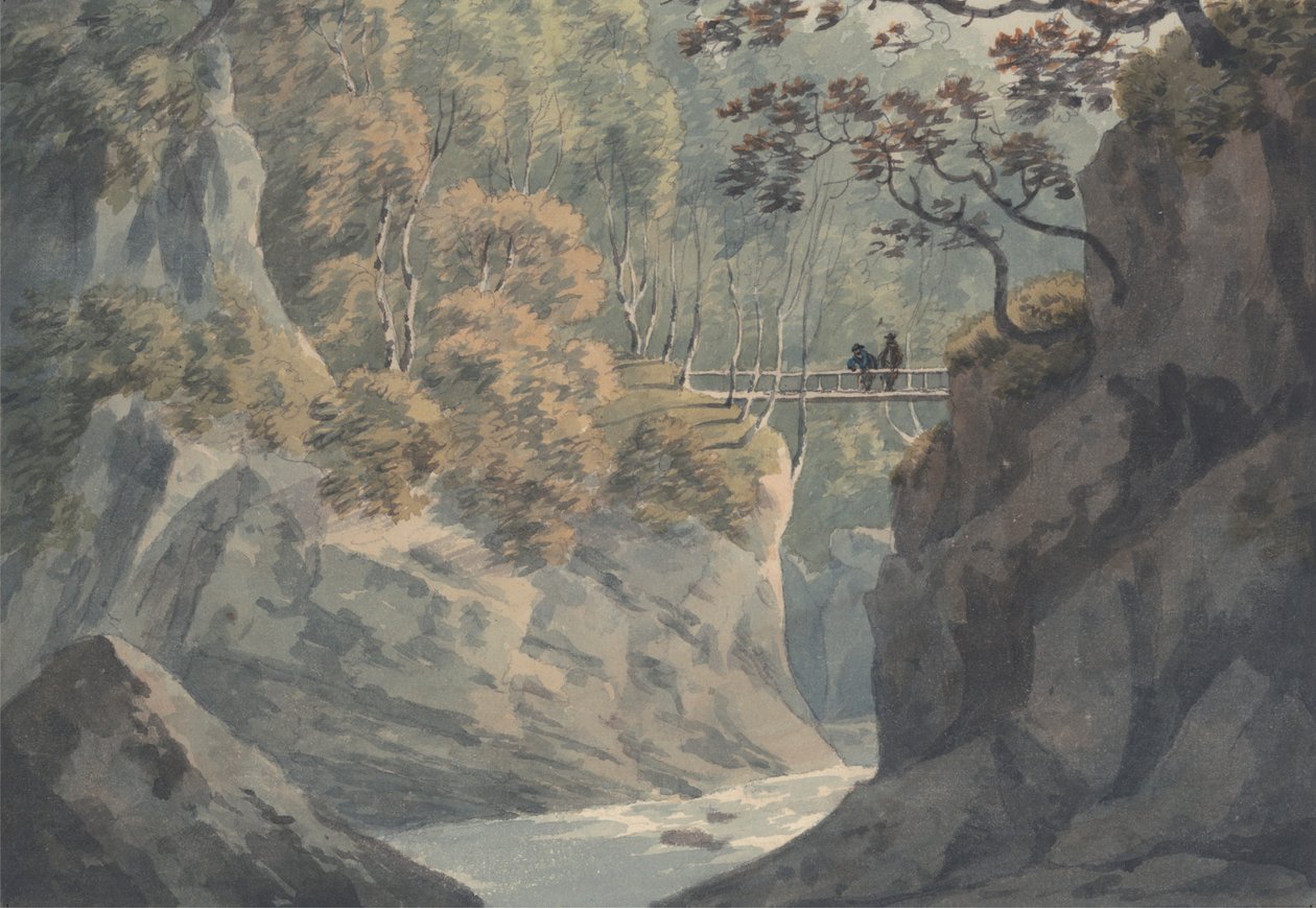 Alpine Bridge and Woodland Scenery near Pistil y Maw by John Warwick Smith