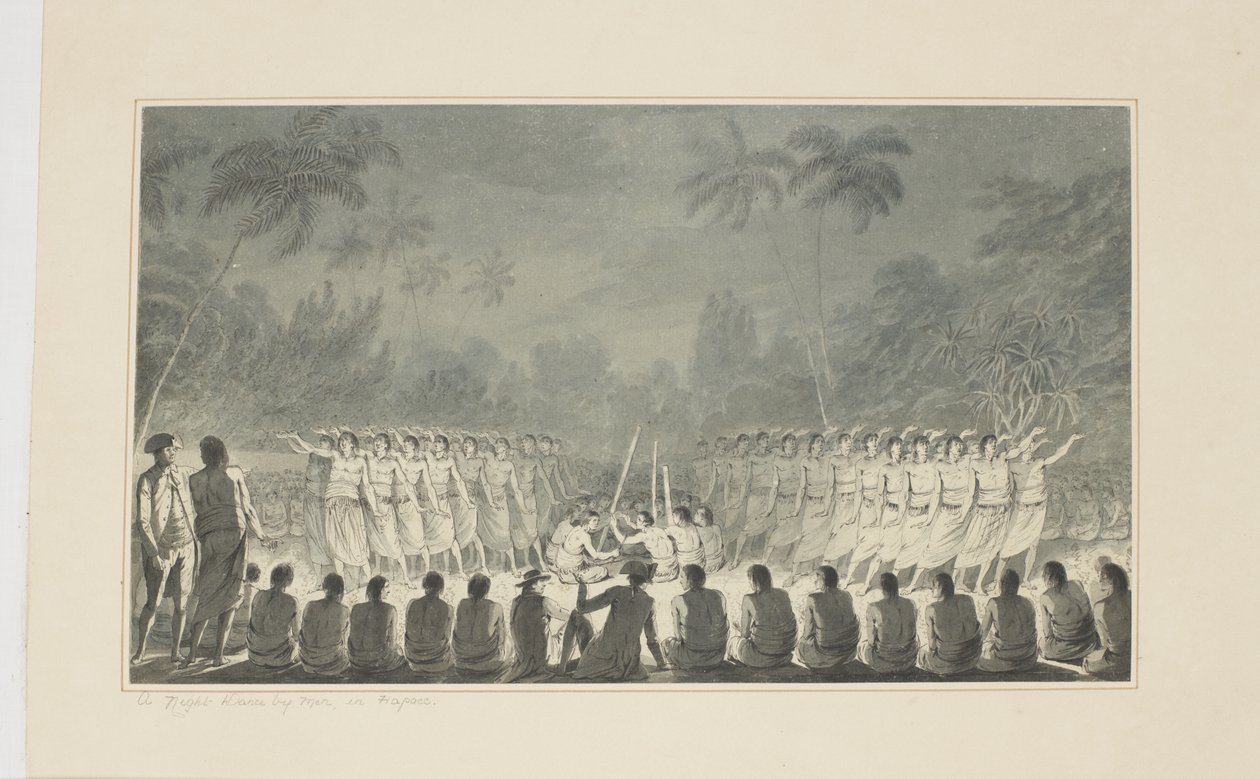 5: A Night Dance by Men, in Hapaee, from a series of watercolours illustrating Captain Cook