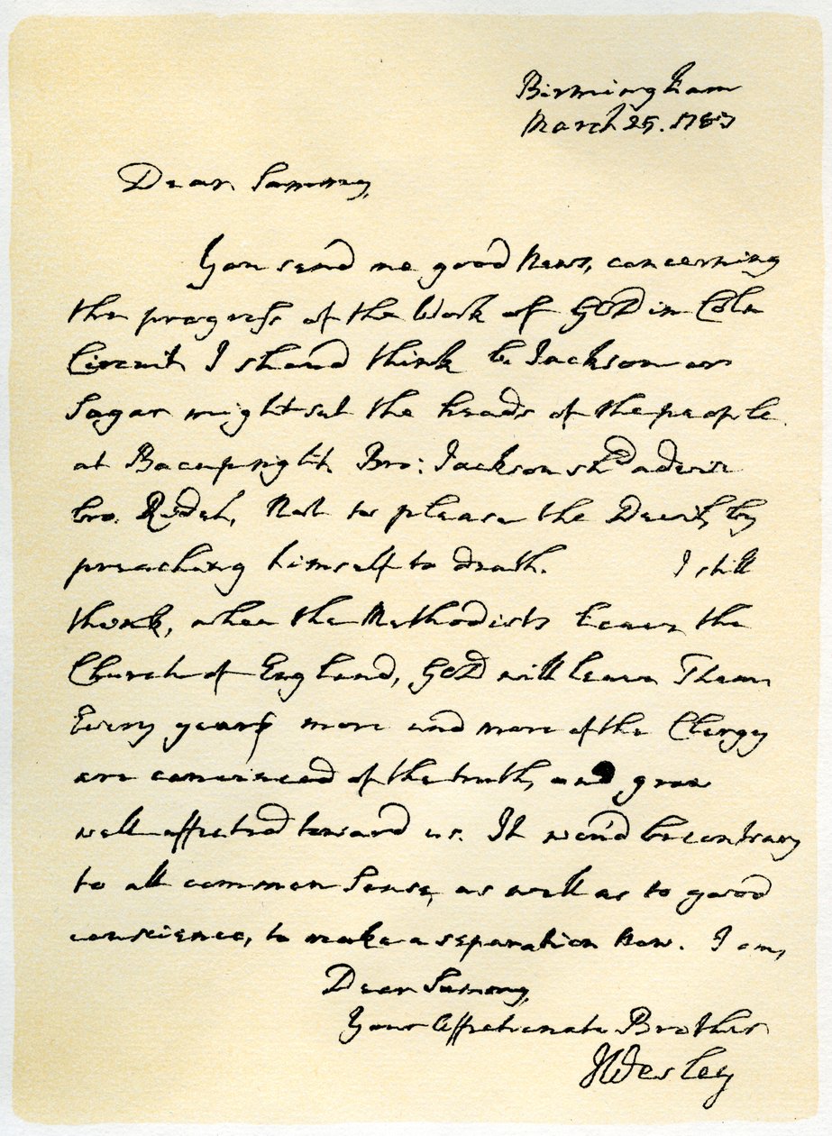 Letter from John Wesley to Samuel Bradburn, 25th March 1783 by John Wesley