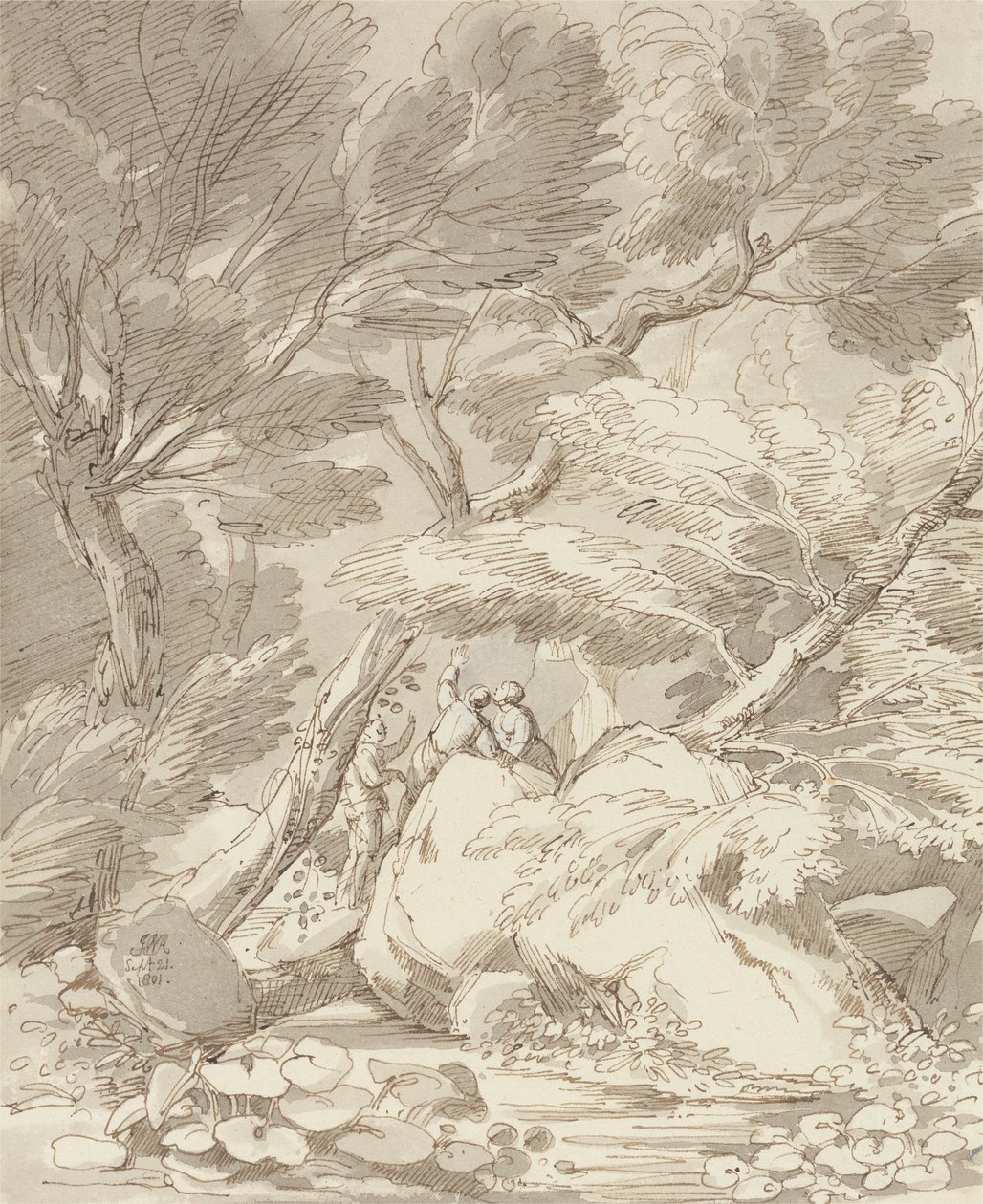 Figures on a Rocky River Bank at Canonteign, Devon