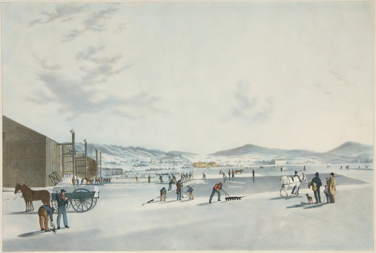 Rockland Lake - Cutting Ice. View From the North East, pub. 1849 by John William Hill