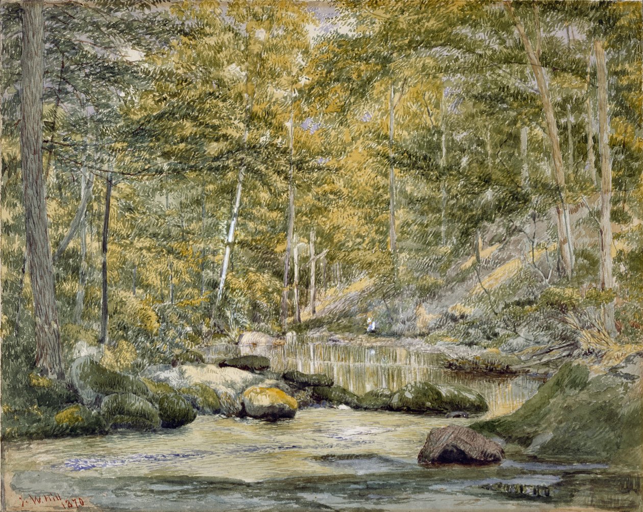 Woodland Pool with Men Fishing, 1870 by John William Hill