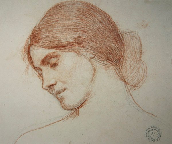 Head of a young girl, to the left by John William Waterhouse