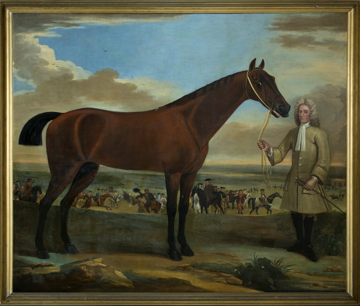 Scarr, a bay racehorse held by his trainer, A. Scottman by John Wootton
