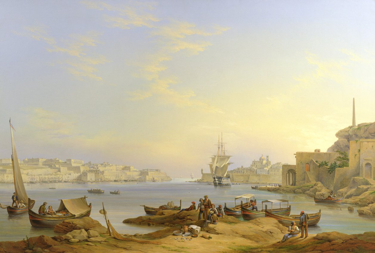 Grand Harbour, Valletta, Malta, 1850 by John or Giovanni Schranz