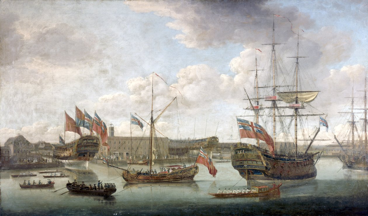 Launch at Deptford Dockyard, c.1750 by John the Elder Cleveley