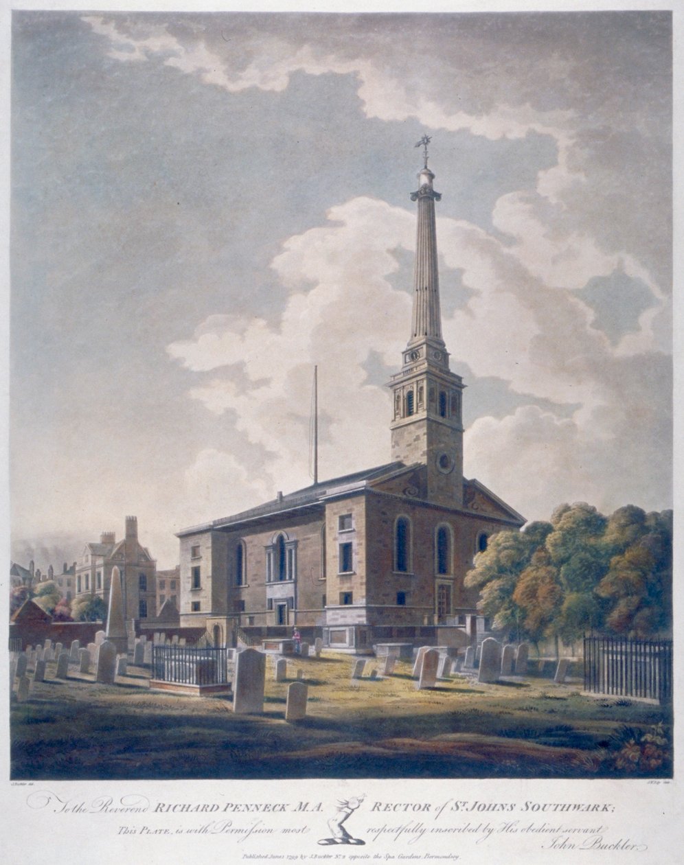 View of the Church of St John Horsleydown, Bermondsey, London, 1799 by John william Edy