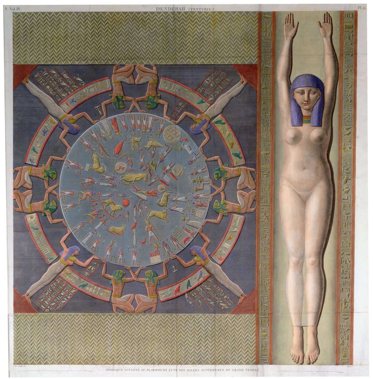 Zodiac ceiling from the grand Temple at Denderah, Egypt, c1826 by Jollois and Devilliers