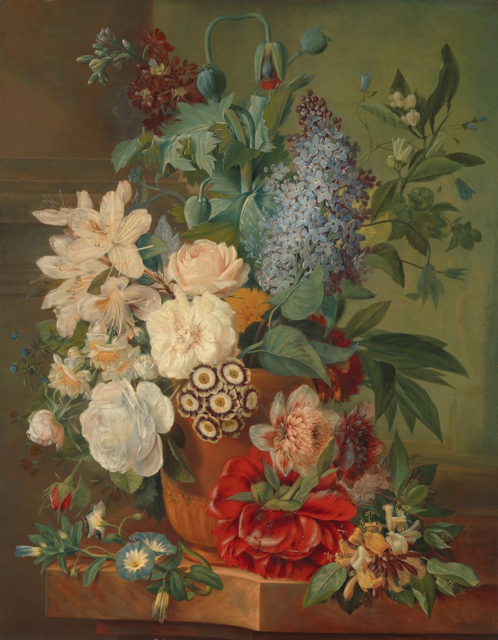 Flowers in a Terracotta Vase by Jonas Albertus Brandt