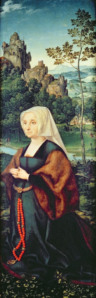 Wife of a donor kneeling by a river by Joos van Cleve