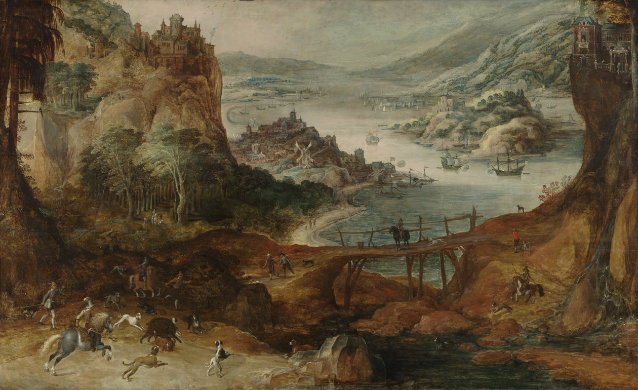 River Landscape with Boar Hunt by Joos or Josse de The Younger Momper