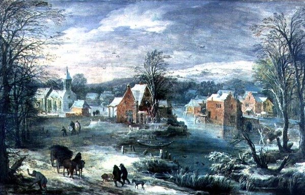 Village Landscape in Winter by Joos or Josse de The Younger Momper