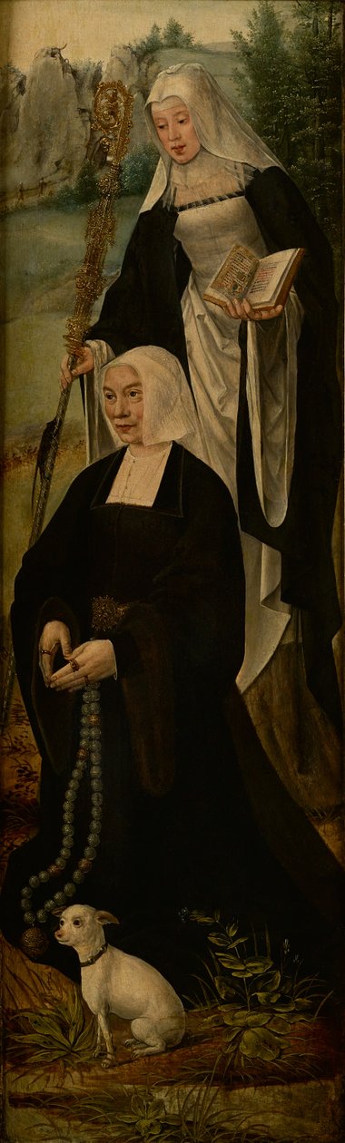 Saint Monica and a donor, one wing of an altar piece by Joos van (follower of) Cleve