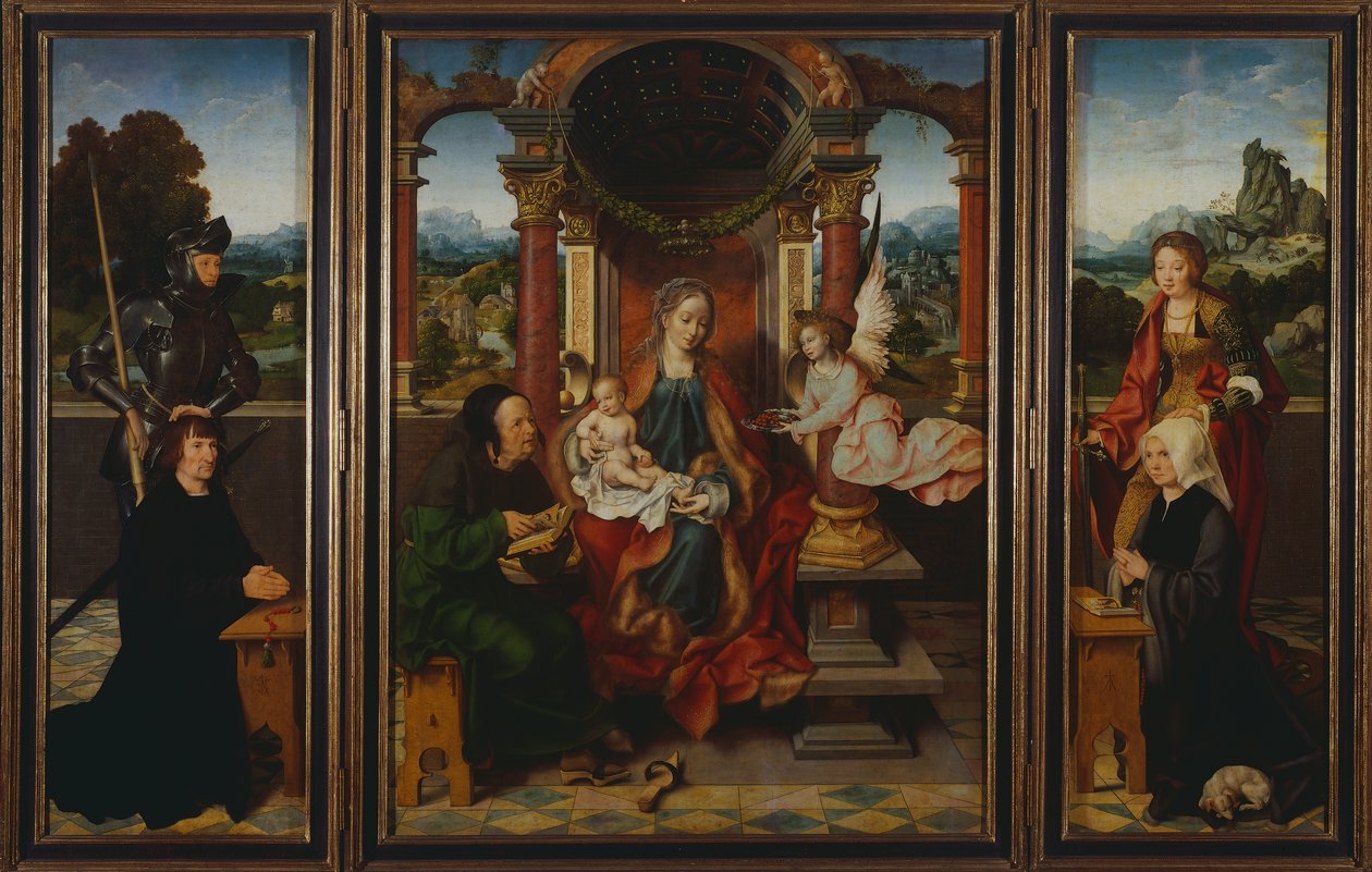 The Holy Family, ca 1530, triptych by Joos van Cleve