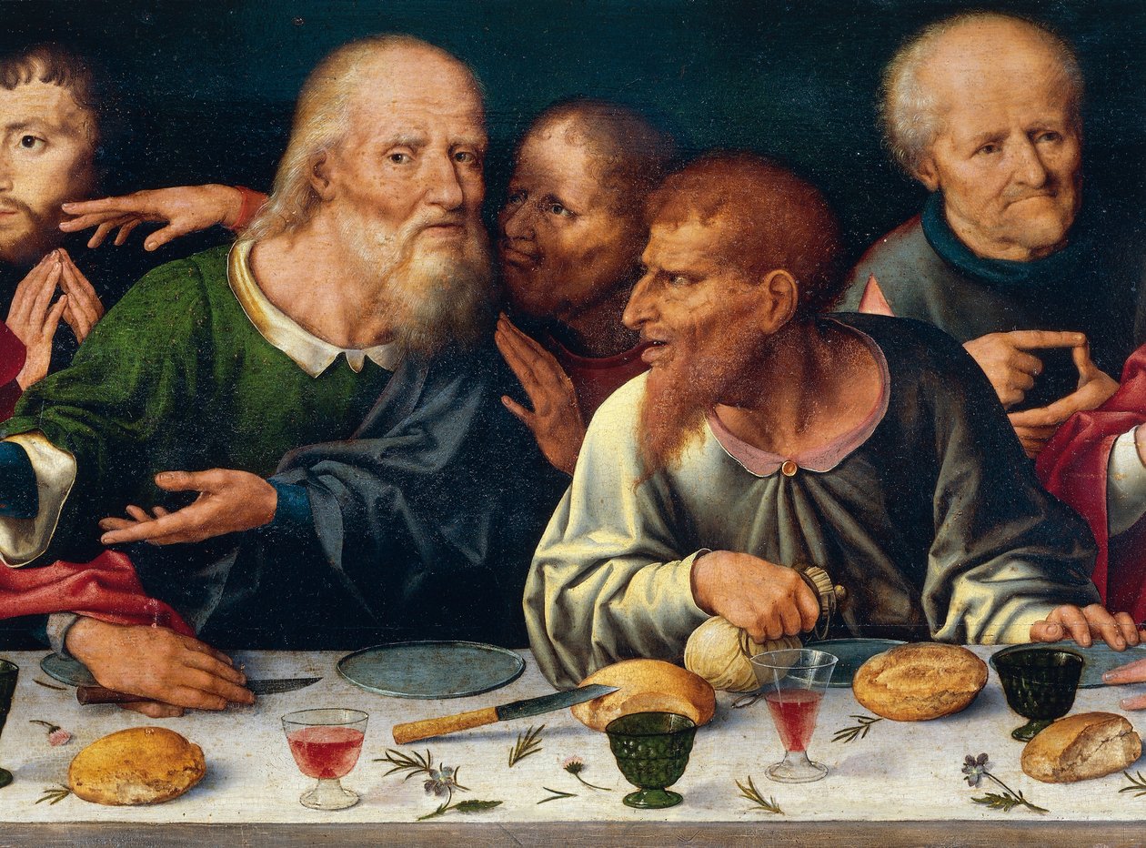 The Last Supper, Judas and the other apostles, Joos van Cleve, altarpiece from the church of Frati Minori in Genoa, Italy by Joos van Cleve