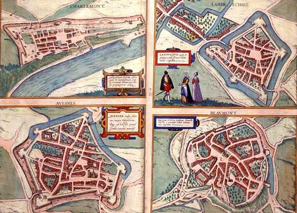 Maps of Charlemont, Landrechies, Avesnes, and Beaumont, from 