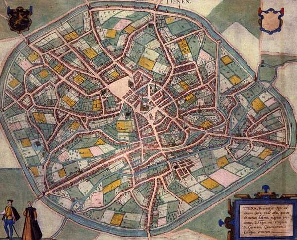 Map of Tienen, from 'Civitates Orbis Terrarum' by Georg Braun and Frans ...