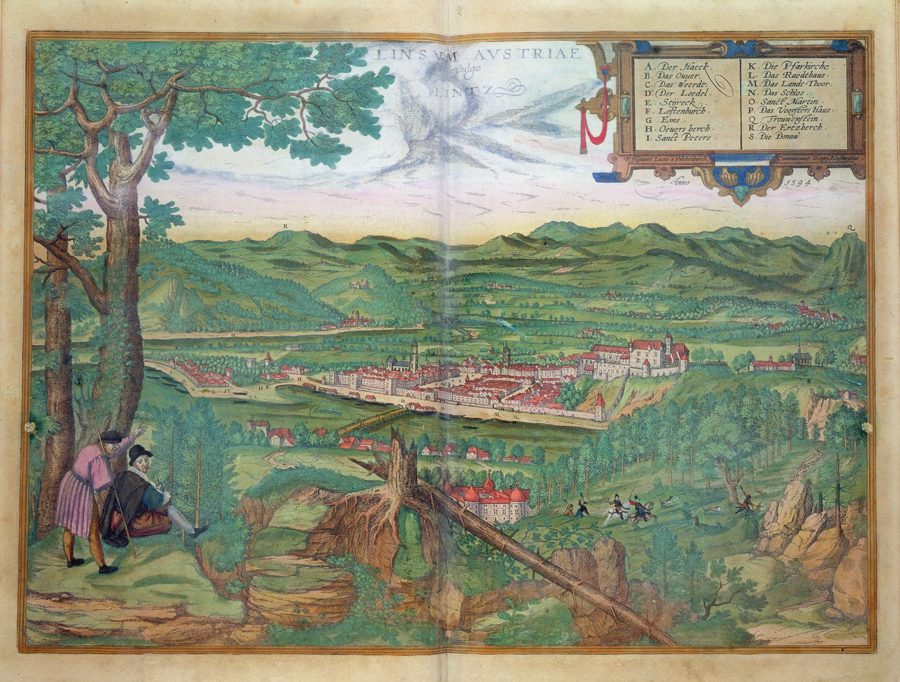 Map of Linz, from 'Civitates Orbis Terrarum' by Georg Braun and Frans ...