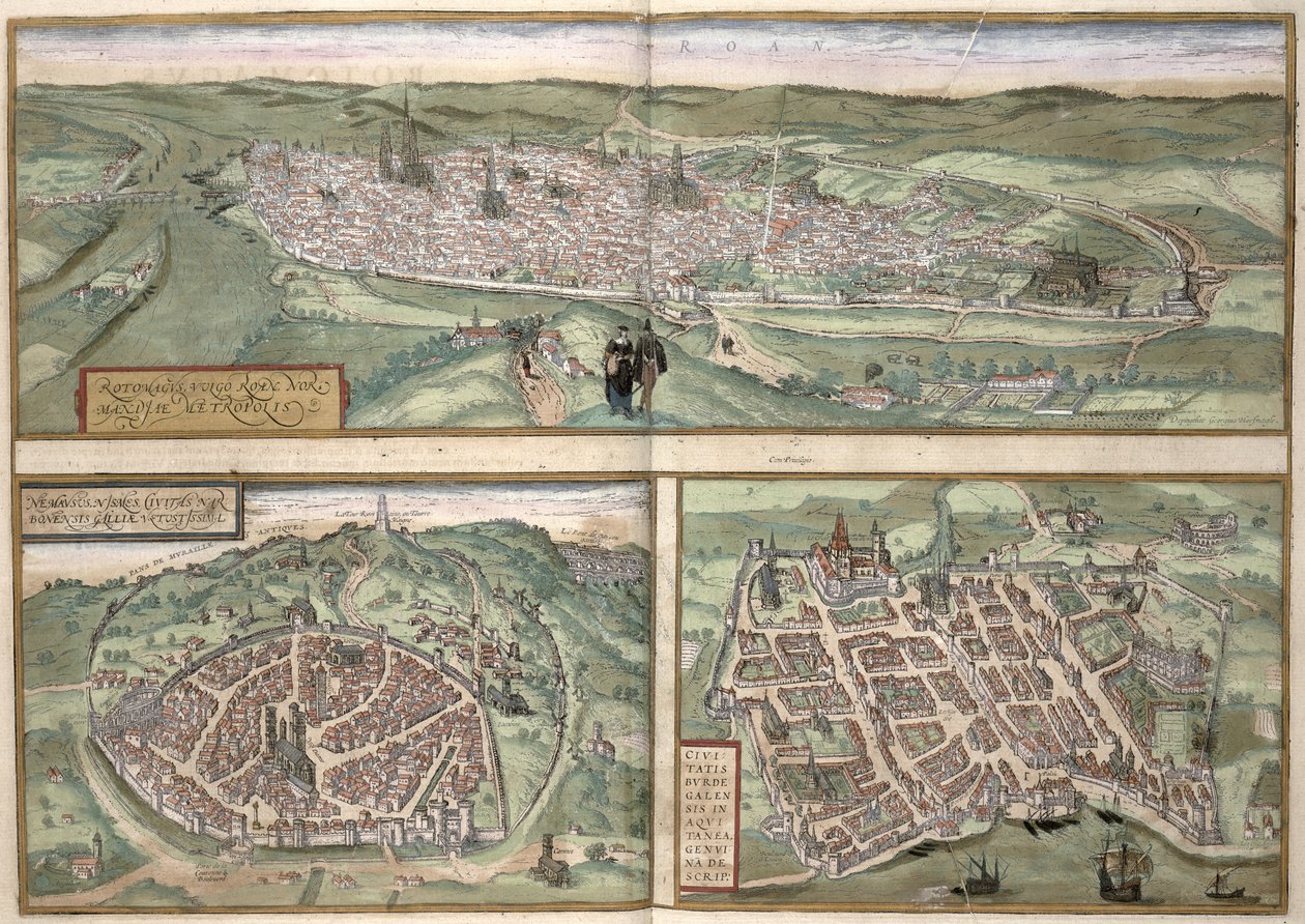 Town Plans of Rouen, Nimes and Bordeaux, from 