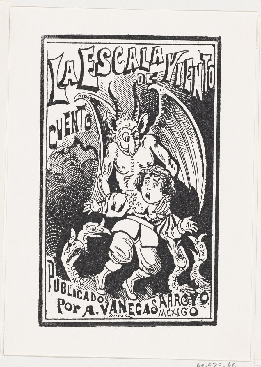 A Demon Holding a Young Boy by His Shoulders Over a Group of Vultures by José Guadalupe Posada