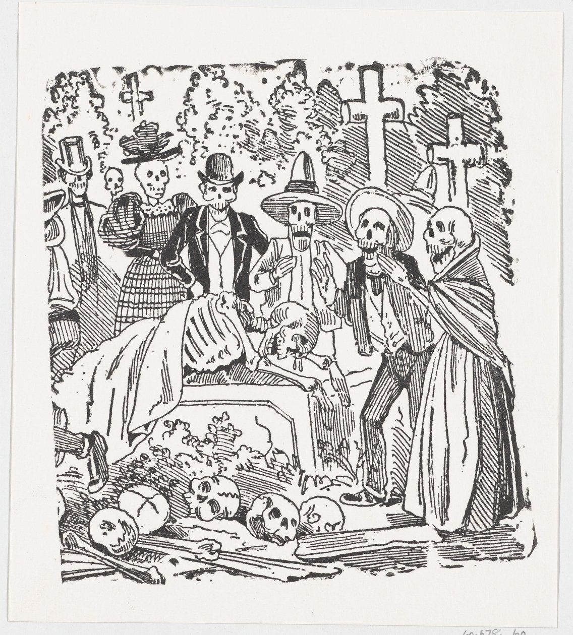 A Skeleton Covered with a Sheet Crying in a Cemetery by José Guadalupe Posada