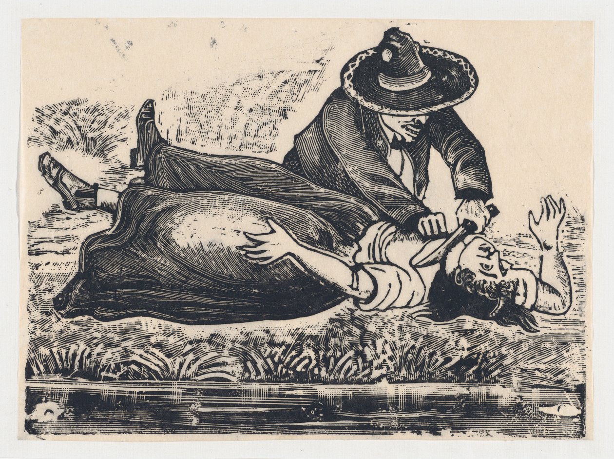 Francisco Guerrero, the waistcoat maker and cut throat, murdering a woman by José Guadalupe Posada