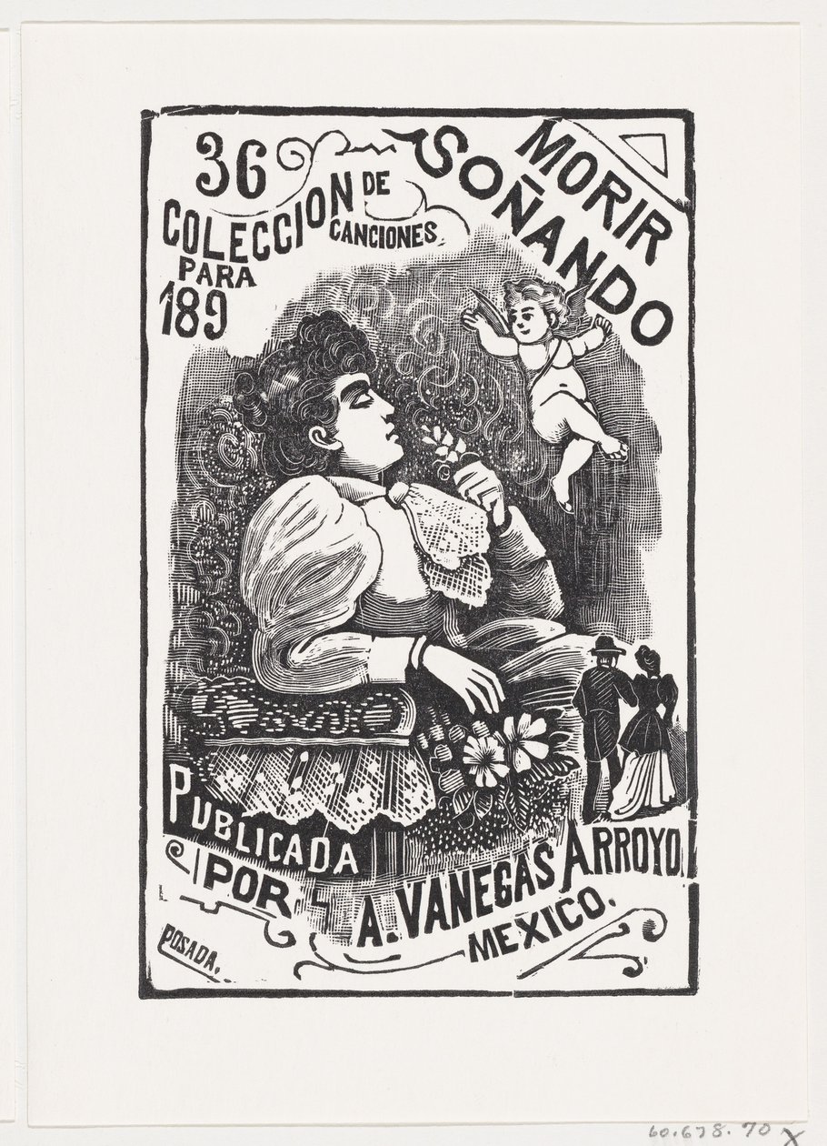 Profile of a Woman Sitting in a Chair with Her Head Back and Holding a Flower by José Guadalupe Posada