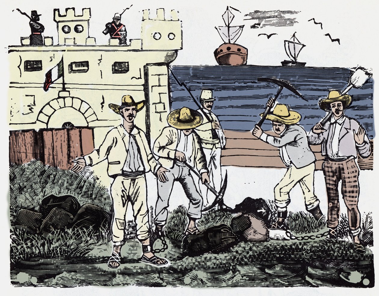 The Mexican Revolution (1910-1920): Groups of Prisoners at Forced Work (xylography) by Jose Guadalupe Posada (1852-1913) by José Guadalupe Posada