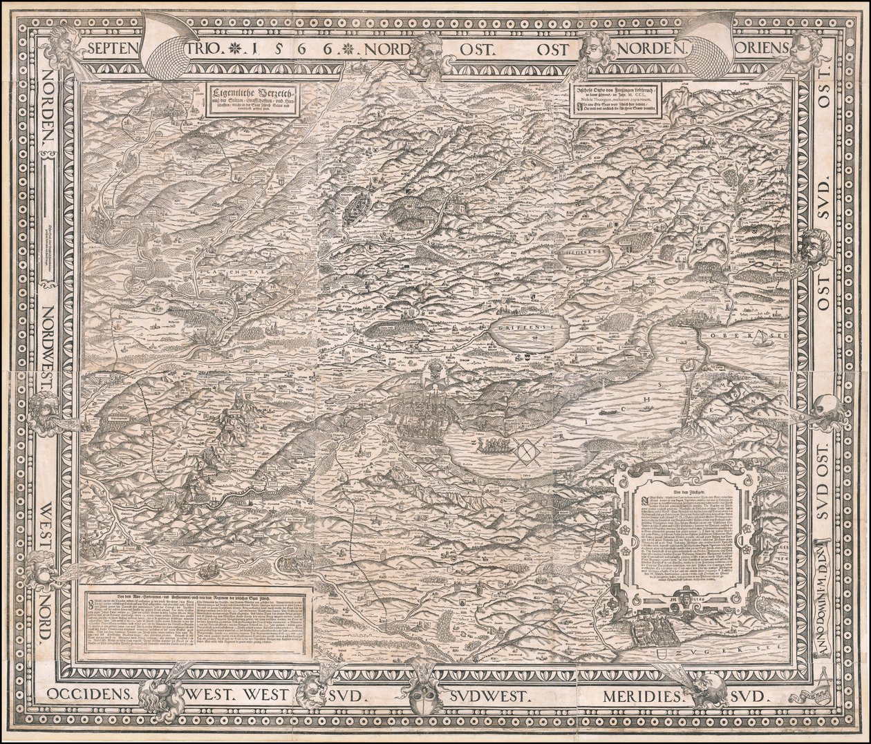 1566 Map of Zurich and Surroundings by Jodocus Murer by Jos Murer