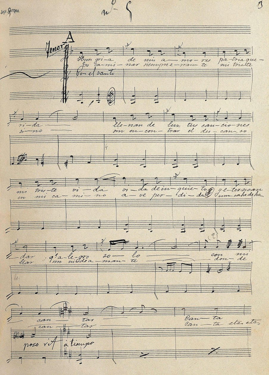 Original manuscript of romance for tenor of the zarzuela, 