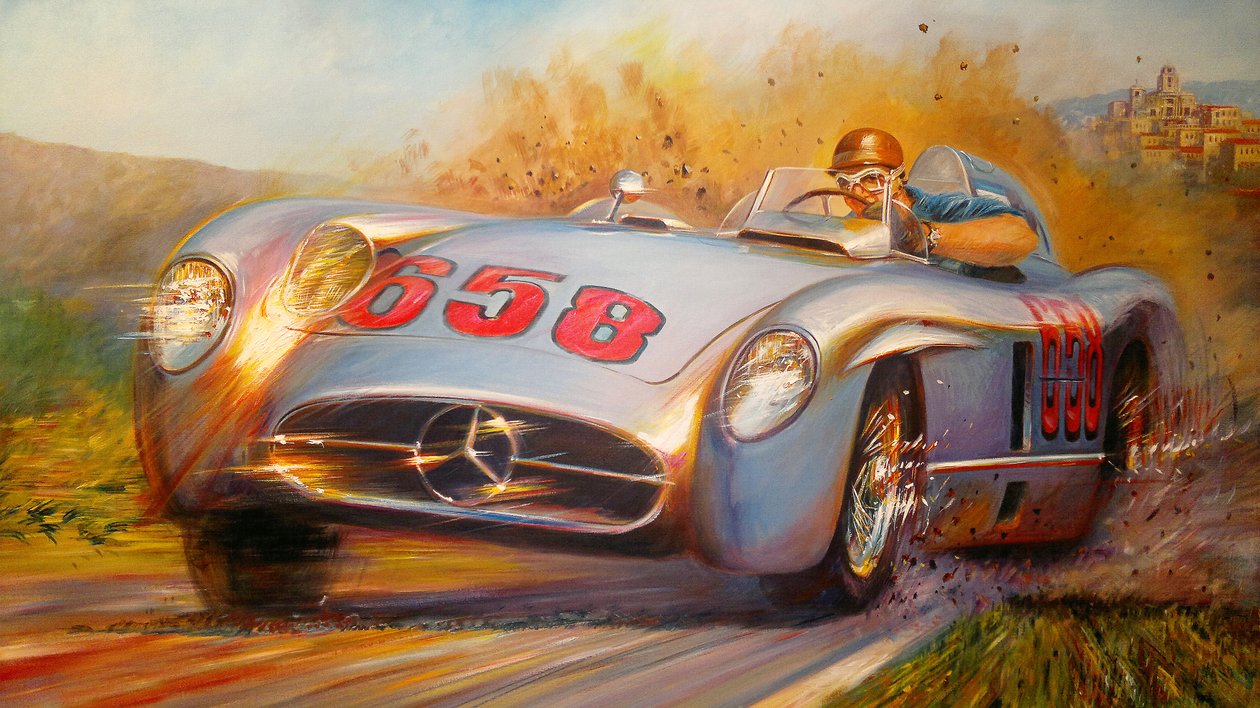 At the Mille Miglia, Juan Manuel Fangio, Mercedes Benz 300 SL by Jose Maria Villafuerte