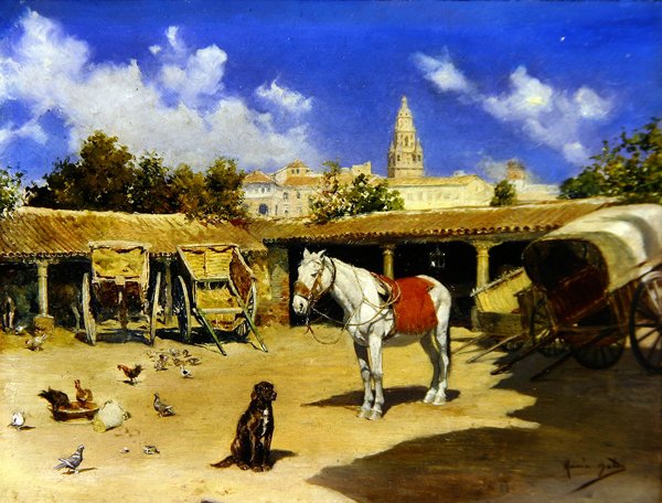 A Courtyard in Murcia, with Cathedral tower by Jose Marin Baldo