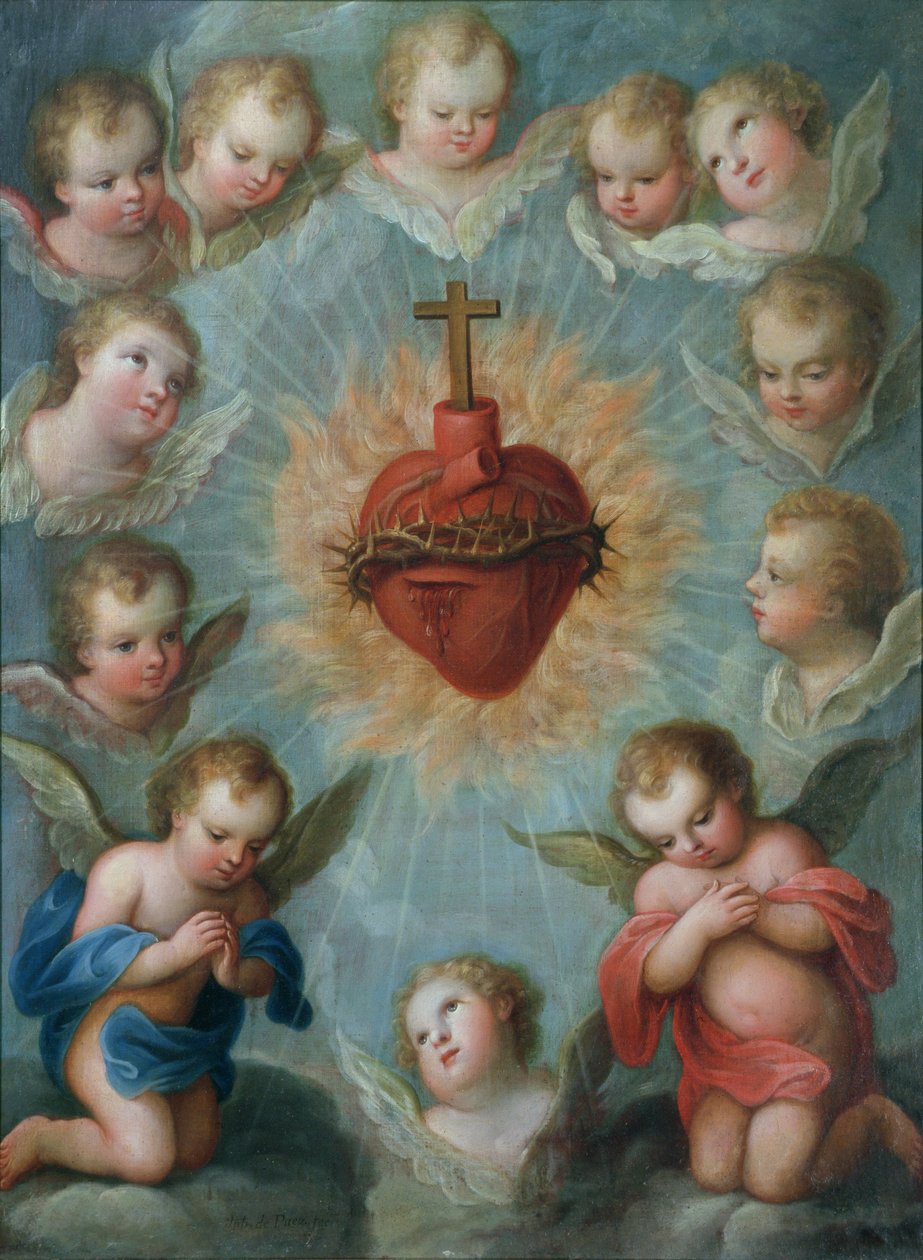 Sacred Heart of Jesus surrounded by angels by Jose de or Joseph Paez