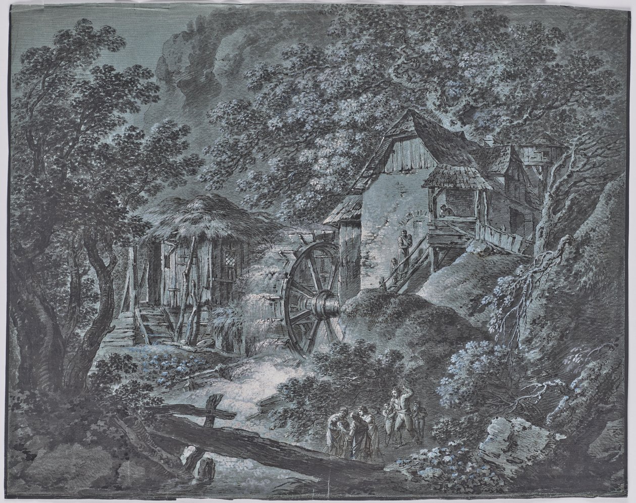 Mill in a Forest Landscape with Several People and a Giant by Josef Abel