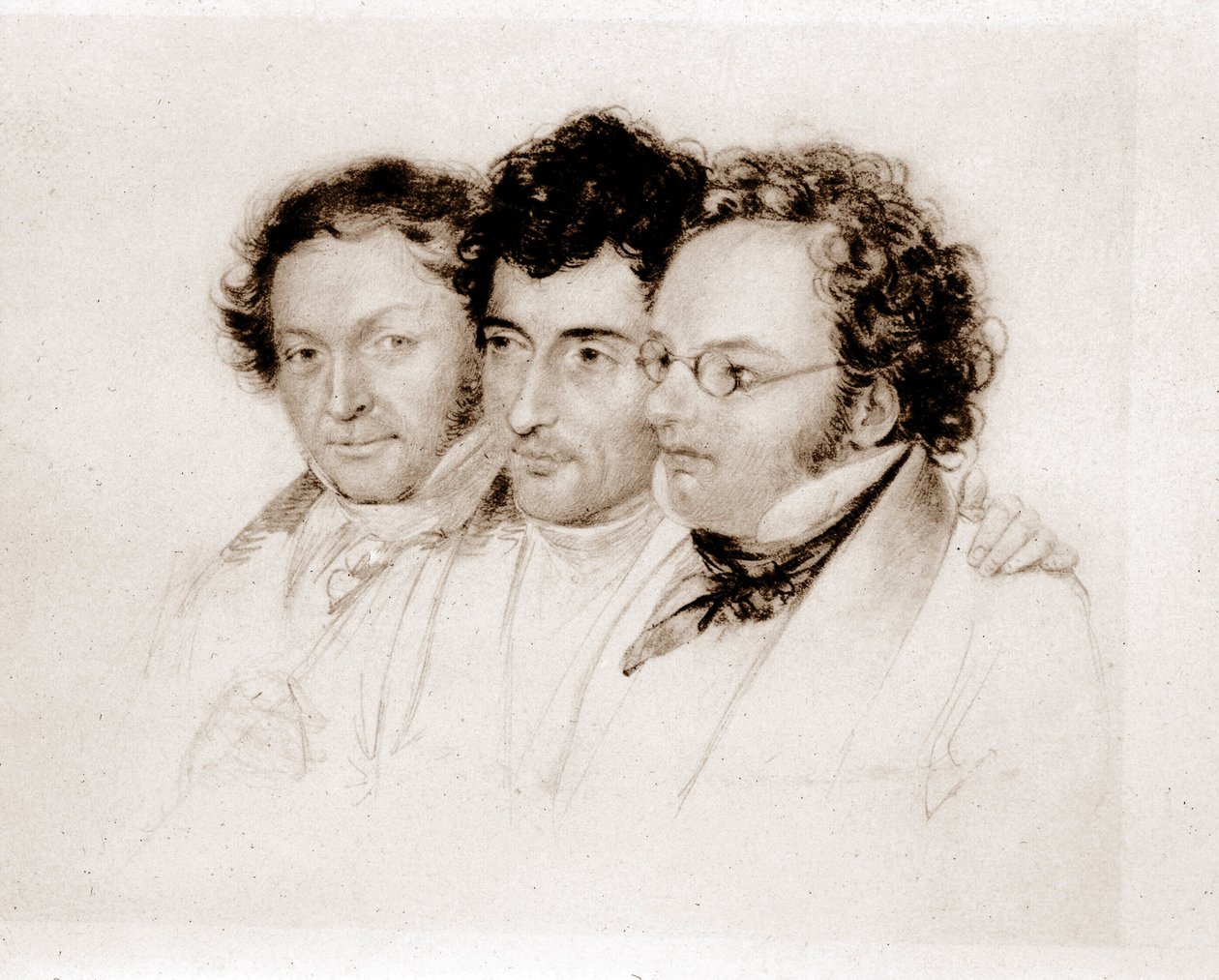 From Left to Right: Jenger, Httenbrenner and F. Schubert. Acquarelle by Feltscher by Josef Eduard Teltscher