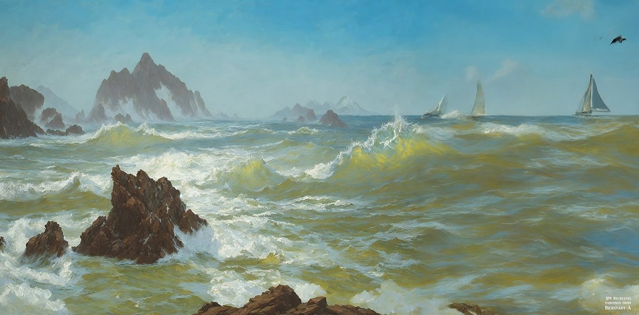 JJM Recreates Bierstadt-A: Seal Rock California (with Sailboats) by Josef Johann Michel