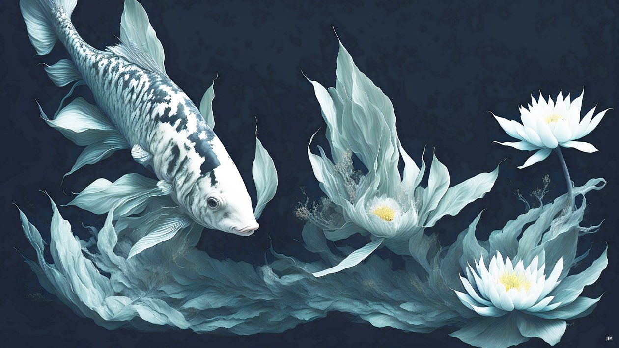 Koi Carp Fish White Marble by Josef Johann Michel