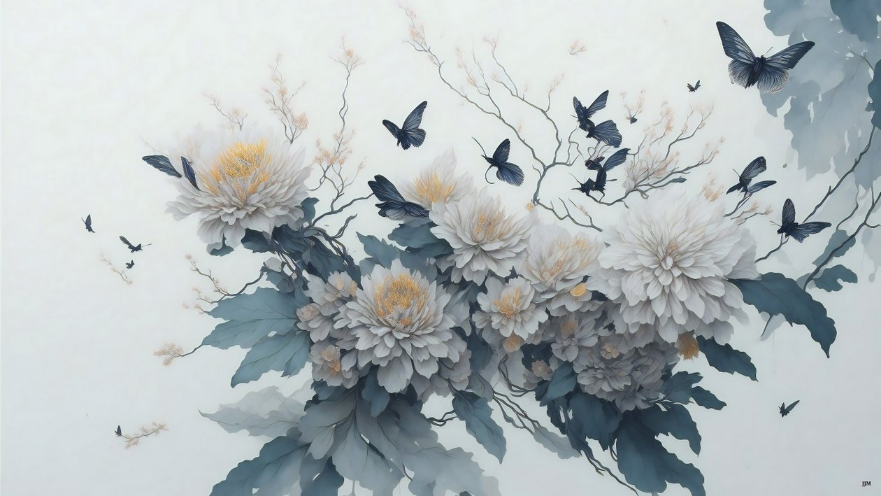 Chrysanthemum Flower in White by Josef Johann Michel
