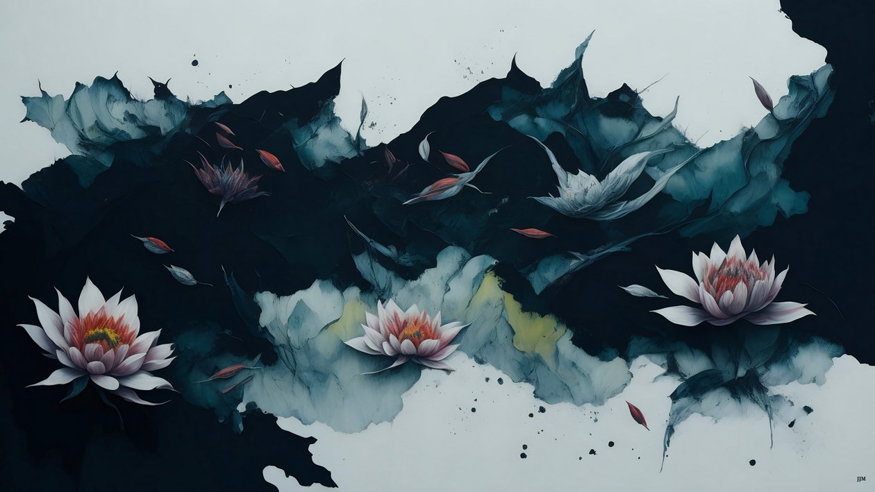 Waterlily Black 01 by Josef Johann Michel
