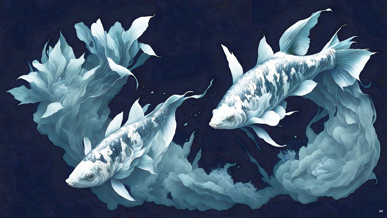 Koi Carp Fish White Marble by Josef Johann Michel