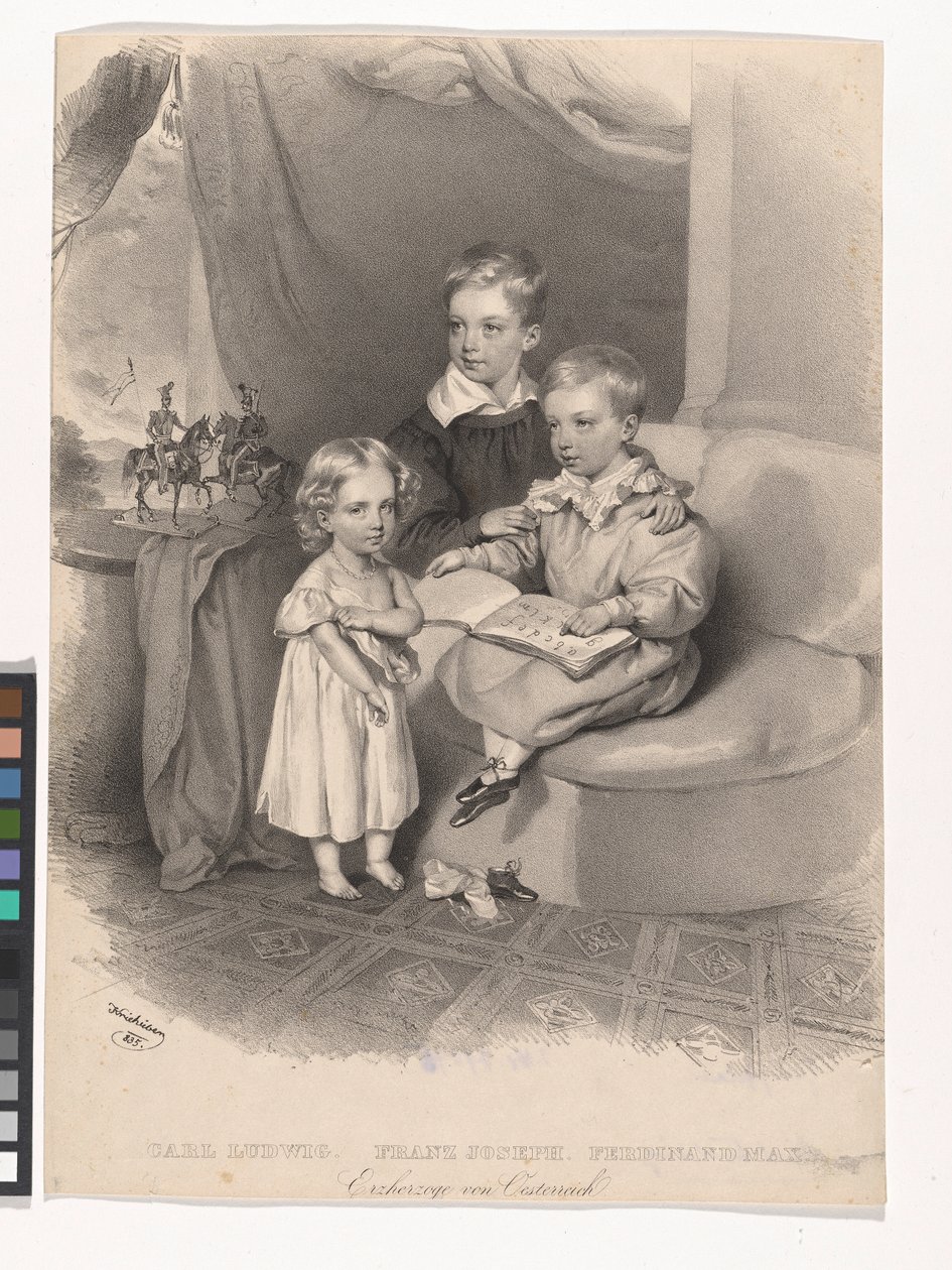 The Archdukes Karl Ludwig, Franz Josef, and Ferdinand Max of Austria by Josef Kriehuber